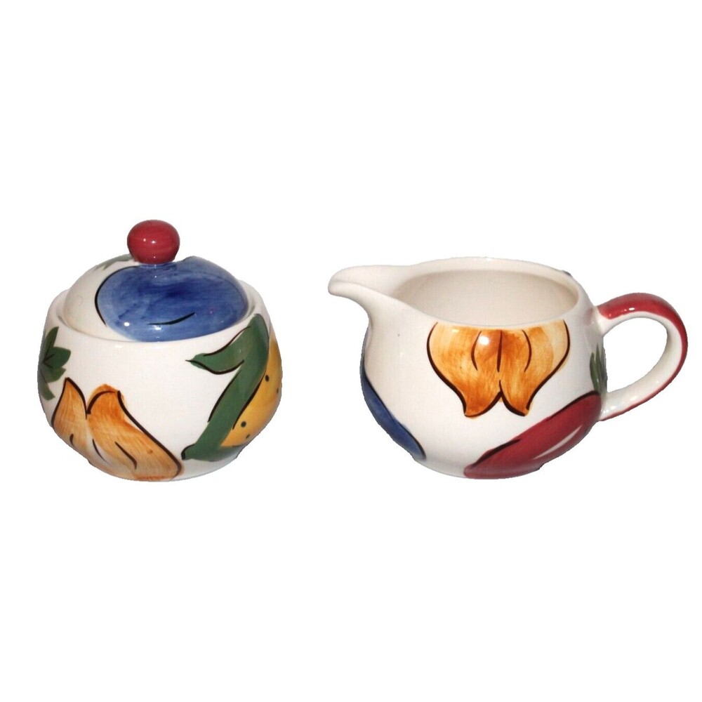 Vintage Herman Dodge & Son 1980's Creamer & Sugar Bowl Ceramic Hand Painted